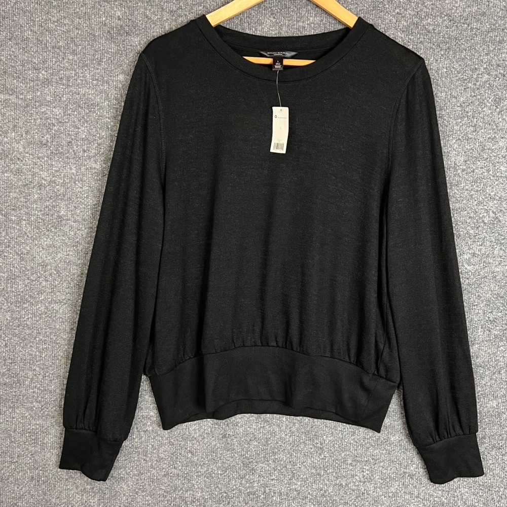 NEW Banana Republic Sweatshirt Womens L Black New Luxespun Crewneck Long Sleeve